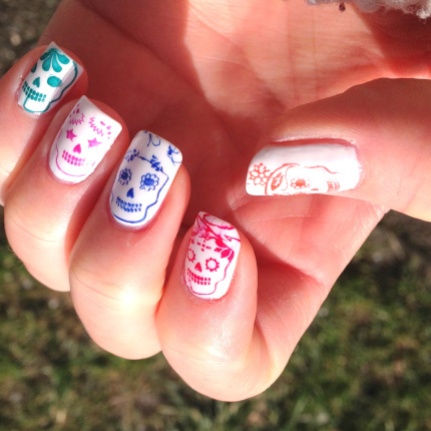 Sugar skull nails created with the stamping method...